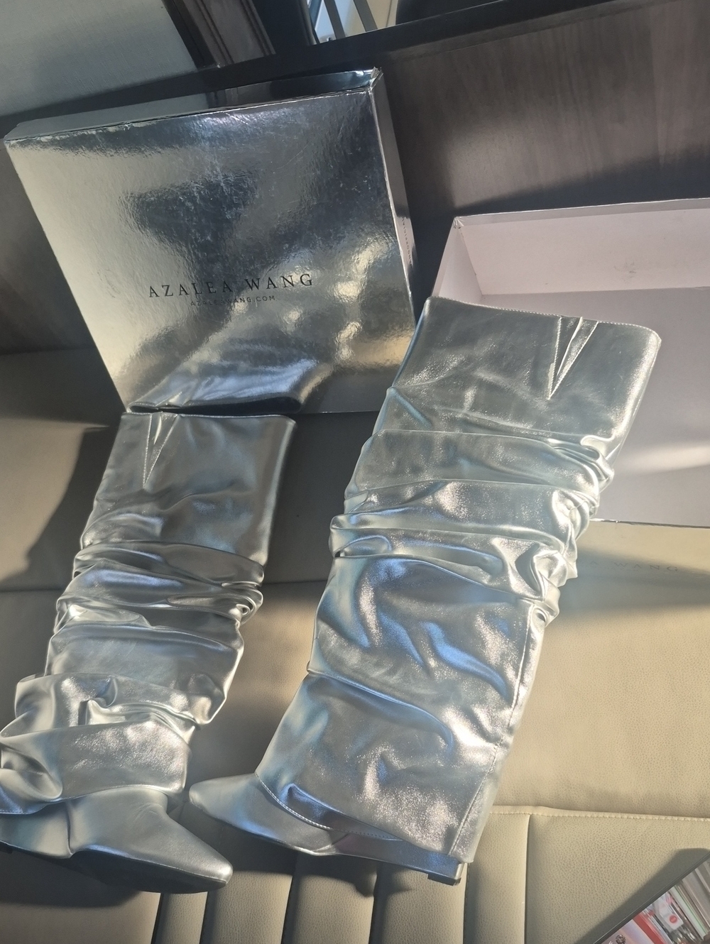 Azalea Wang Silver Slouch Wedge Knee-High Boots